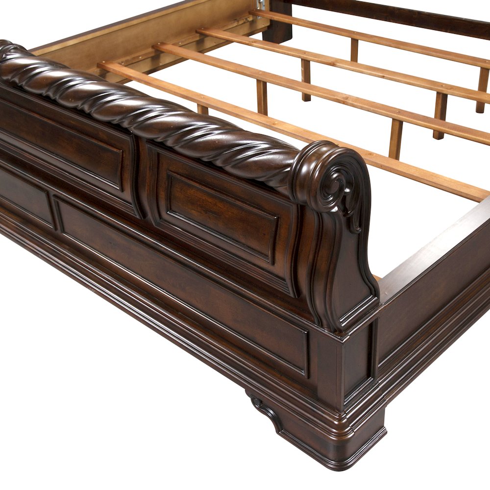Arbor Place King California Sleigh Bed in Poplar Solids & Birch Veneers & Metal