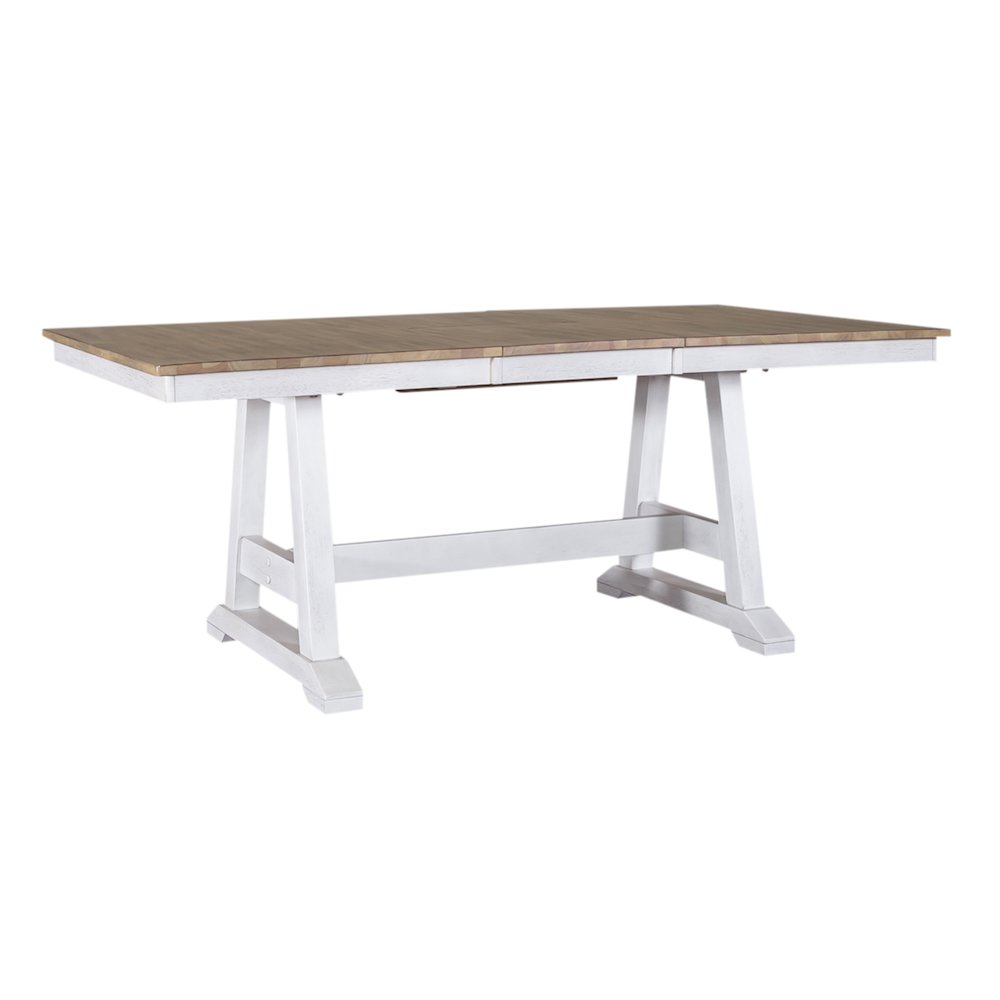Lindsey Farm 7 Piece Trestle Table Set - Weathered White & Sandstone