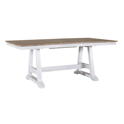 Lindsey Farm 7 Piece Trestle Table Set - Weathered White & Sandstone