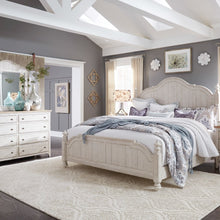 King Poster Bed, Dresser & Mirror in Pine Solids with Hickory and Pine Veneers
