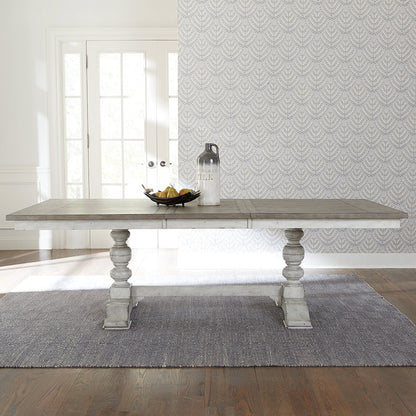 Whitney Trestle Table Set in Rubberwood Solids w/ Oak Veneers