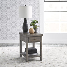 Modern Farmhouse Drawer Chair Side Table in Dusty Charcoal w/ Heavy Distressing