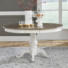 Ocean Isle Pedestal Table Set in Antique White w/ Weathered Pine