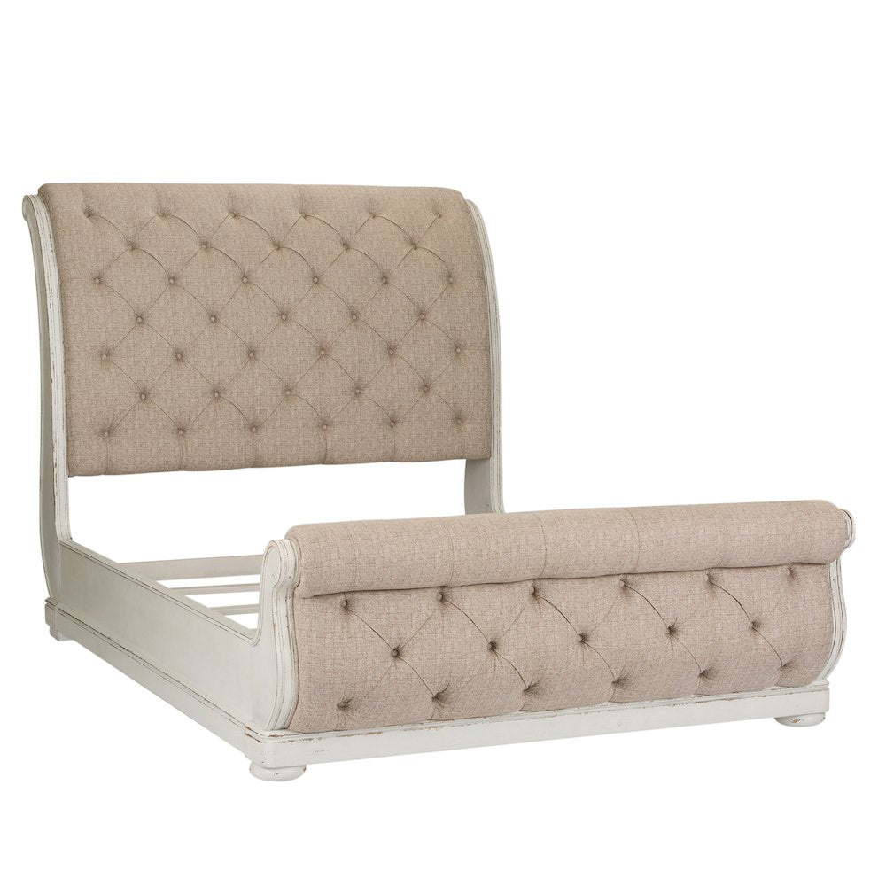 Abbey Park Queen Uph Sleigh Bed, Dresser & Mirror, Night Stand