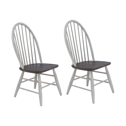 Farmhouse Windsor Back Side Chair- Set of 2 in Two Tone White w/ Wood Tone Top