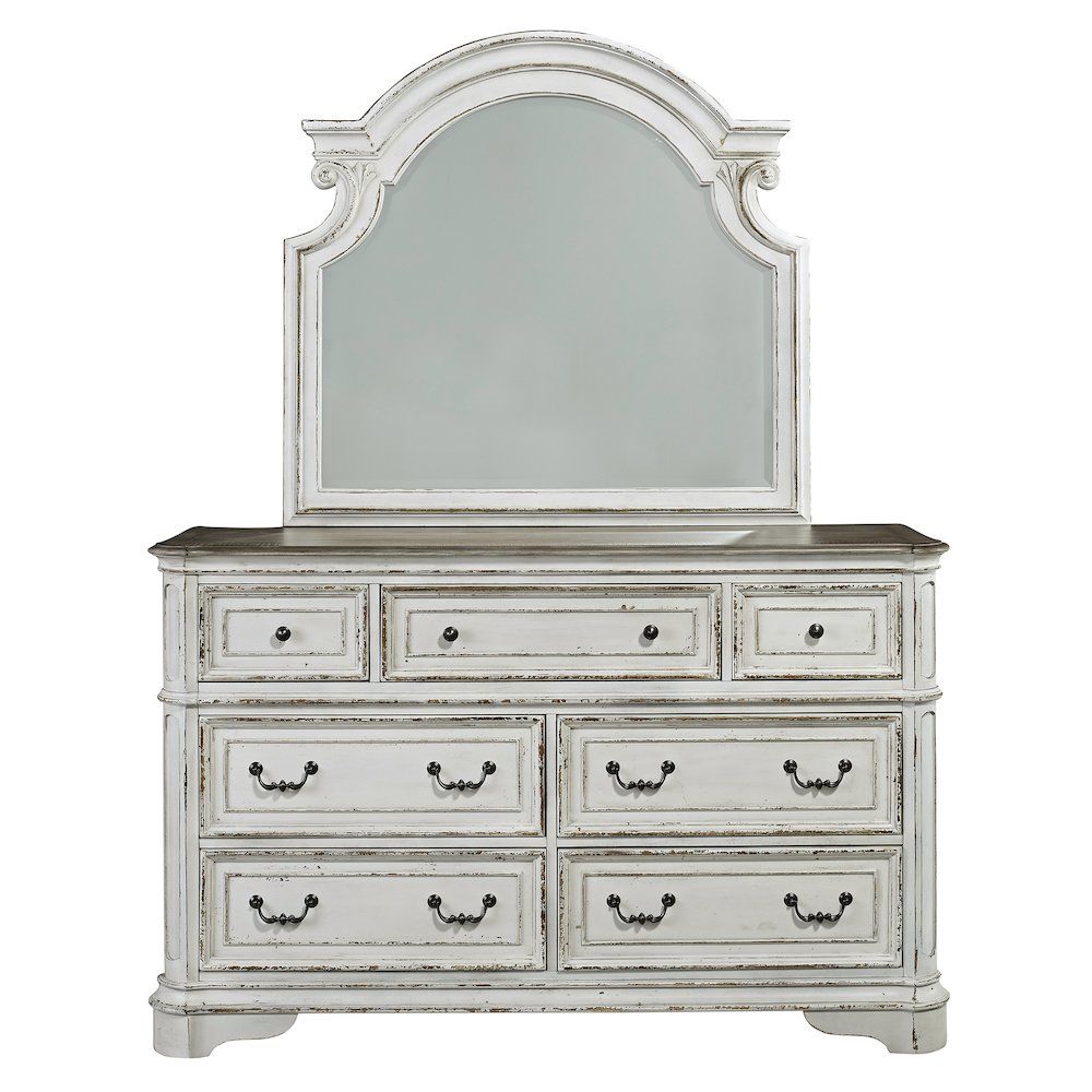 California King Panel Bed, Dresser & Mirror, Night Stand - Antique White