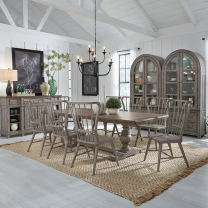 River Place River Place 9 Piece Trestle Table Set - Riverstone Gray & Tobacco