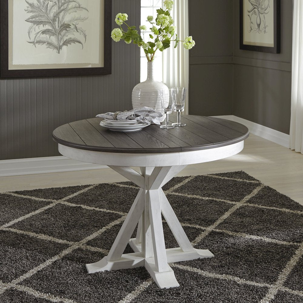 Pedestal Table in Poplar & Rubberwood Solids w Pine Veneer