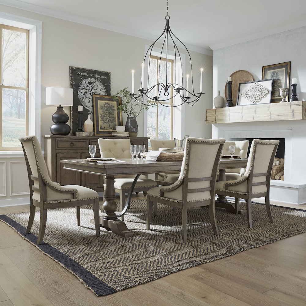7 Piece Trestle Table Set in Poplar & Rubberwood Solids w/ White Oak Veneers