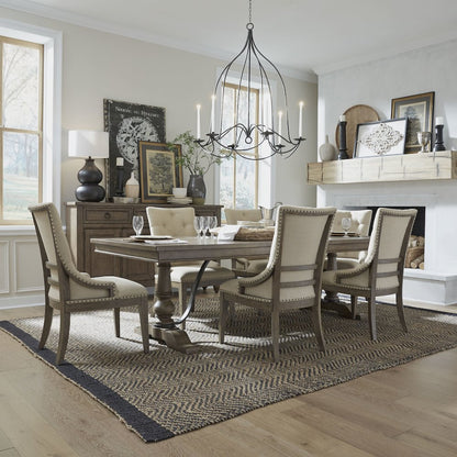 7 Piece Trestle Table Set in Poplar & Rubberwood Solids w/ White Oak Veneers