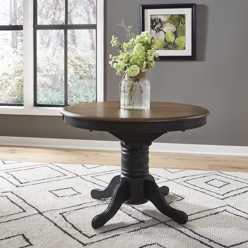 Pedestal Table Set- Black in Rubberwood Solids