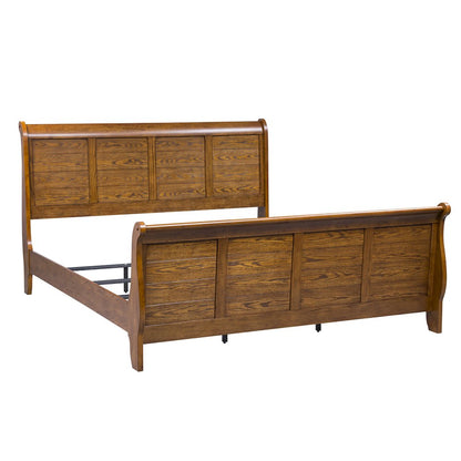 Grandpas Cabin King California Sleigh Bed in Rubberwood Solids & Oak Veneers