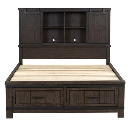 King Bookcase Bed, Dresser & Mirror in Rubberwood Solids and Mango Veneers