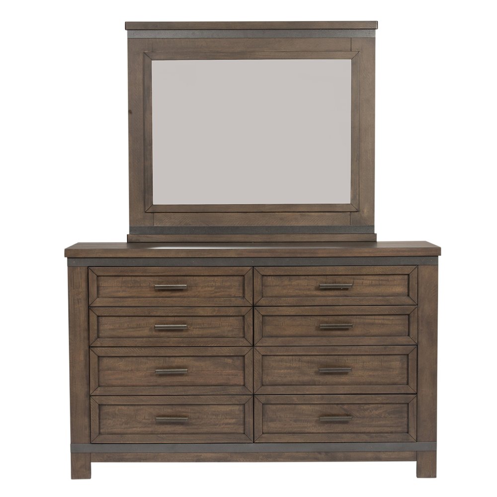King Bookcase Bed, Dresser & Mirror in Rubberwood Solids and Mango Veneers