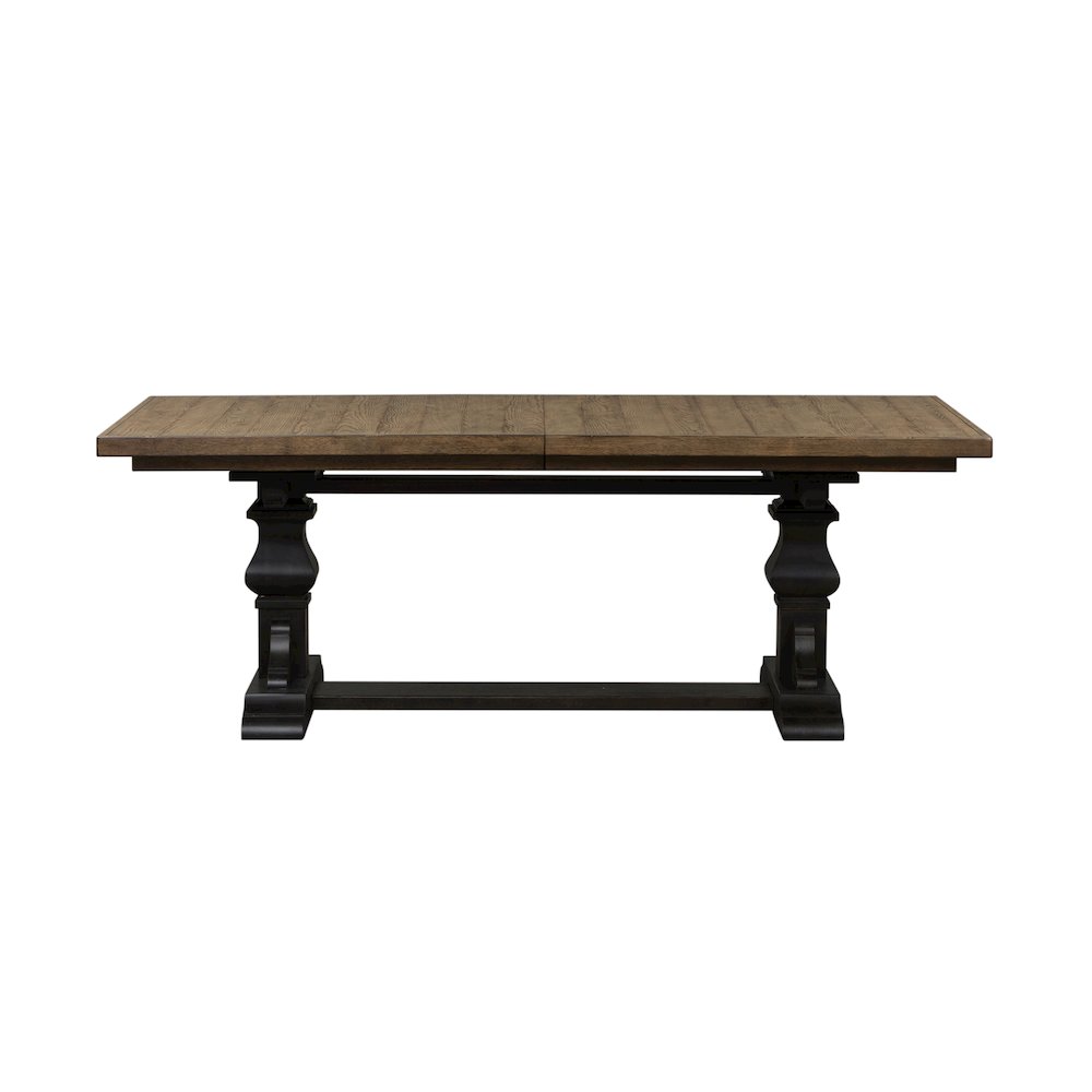 Harvest Home Trestle Table in Rubberwood Solids w/ Knotty White Oak Veneers