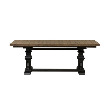 Harvest Home Trestle Table in Rubberwood Solids w/ Knotty White Oak Veneers