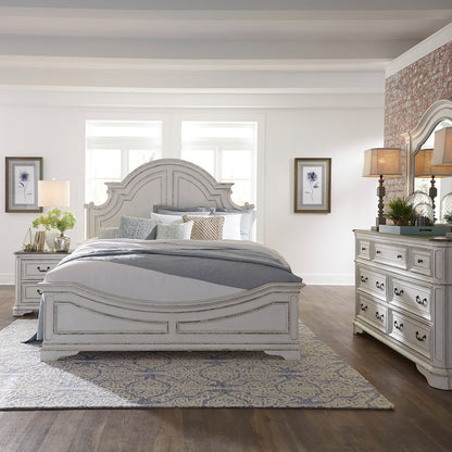 California King Panel Bed, Dresser & Mirror, Night Stand - Antique White