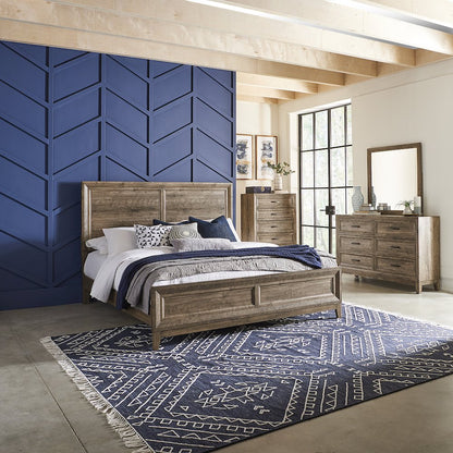 Queen Panel Bed, Dresser & Mirror, Chest in Rubberwood Solids w/ Paper Laminate
