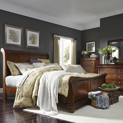 Rustic Traditions King California Sleigh Bed, Dresser & Mirror, Chest