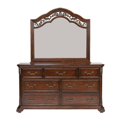King Poster Bed, Dresser & Mirror in Poplar & Rubberwood Solids w/ Birch Veneers