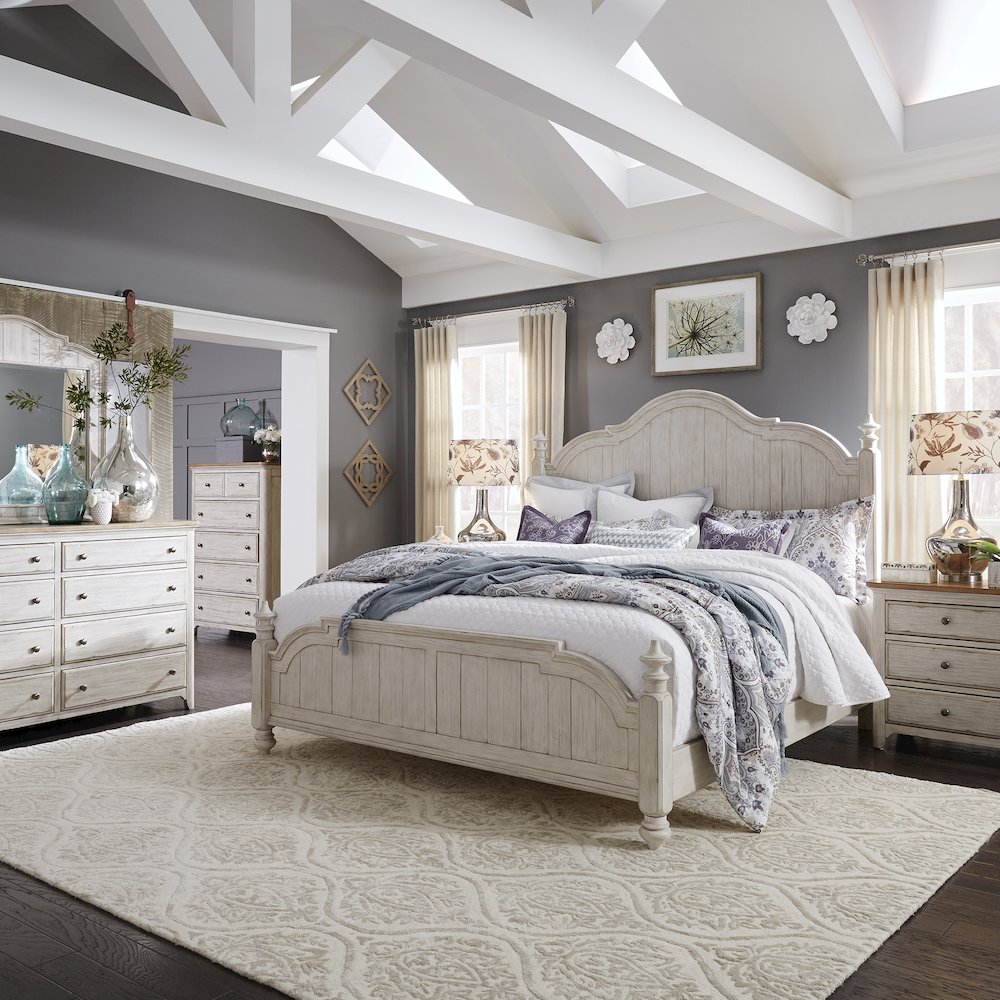 Farmhouse Reimagined Queen Poster Bed, Dresser & Mirror, Chest, Night Stand