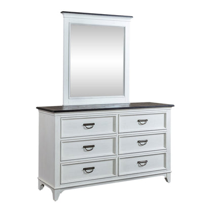 Dresser & Mirror in Poplar & Rubberwood Solids w/ Cathedral White Oak Tops