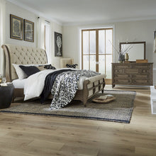 King Sleigh Bed, Dresser & Mirror in Poplar Solids w/ White Oak Veneers