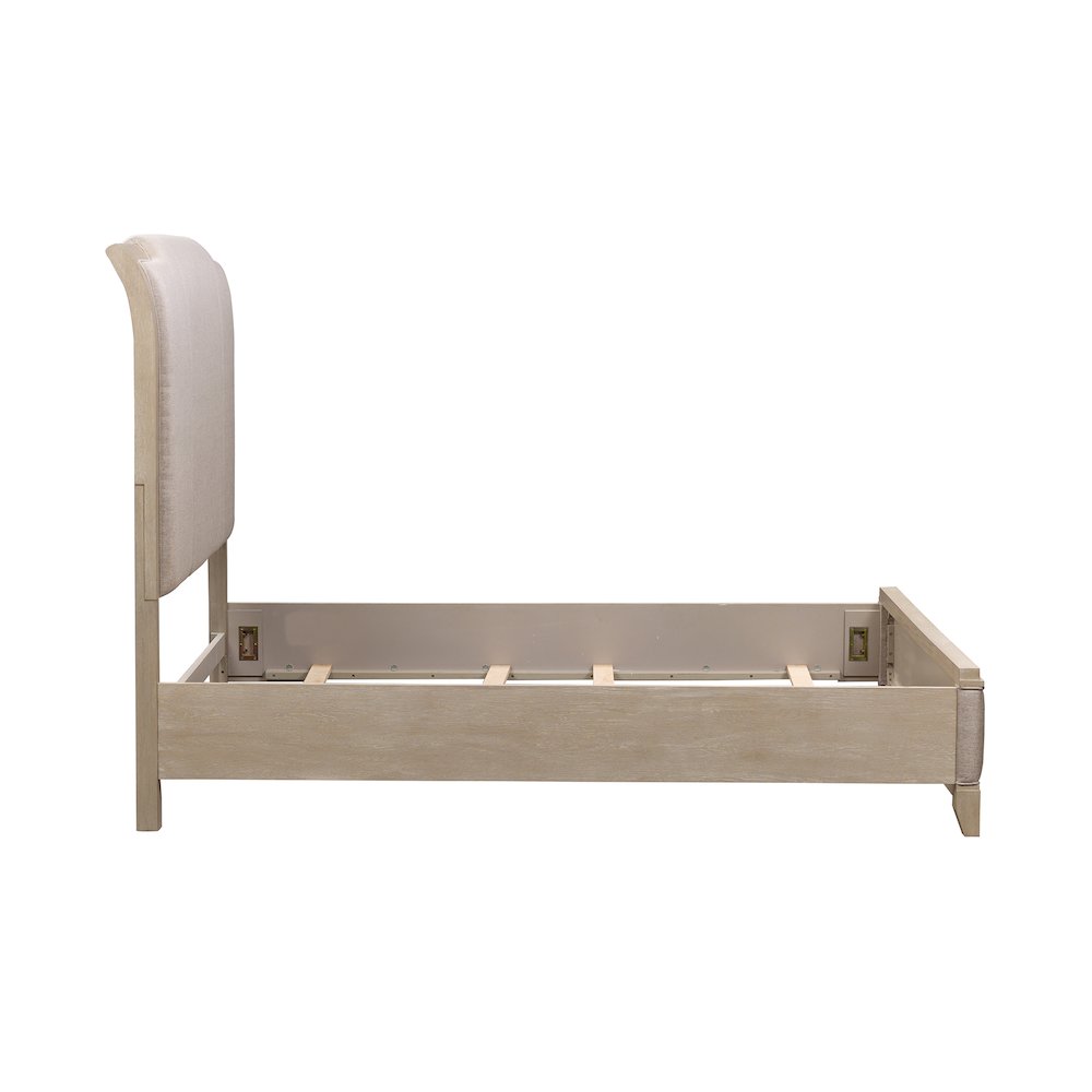 Belmar Queen Upholstered Bed in Rubberwood Solids w/ Split Heart Oak Veneers