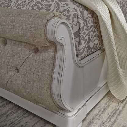 King California Sleigh Bed in Rubberwood Solids w/ White Oak & Birch Veneers