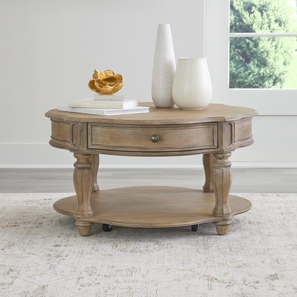 Magnolia Manor Round Cocktail Table in Weathered Bisque