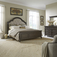 Paradise Valley Queen Upholstered Bed, Dresser & Mirror - Saddle Brown