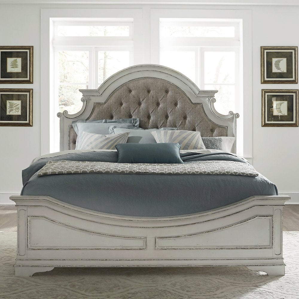 Magnolia Manor King California Upholstered Bed, Dresser & Mirror