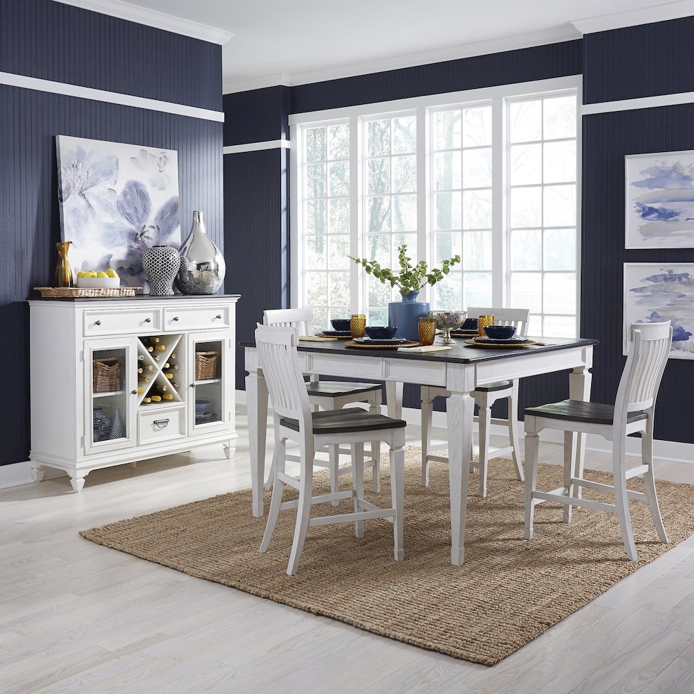 Allyson Park 5 Piece Gathering Table Set - Wirebrushed White w/ Charcoal Tops