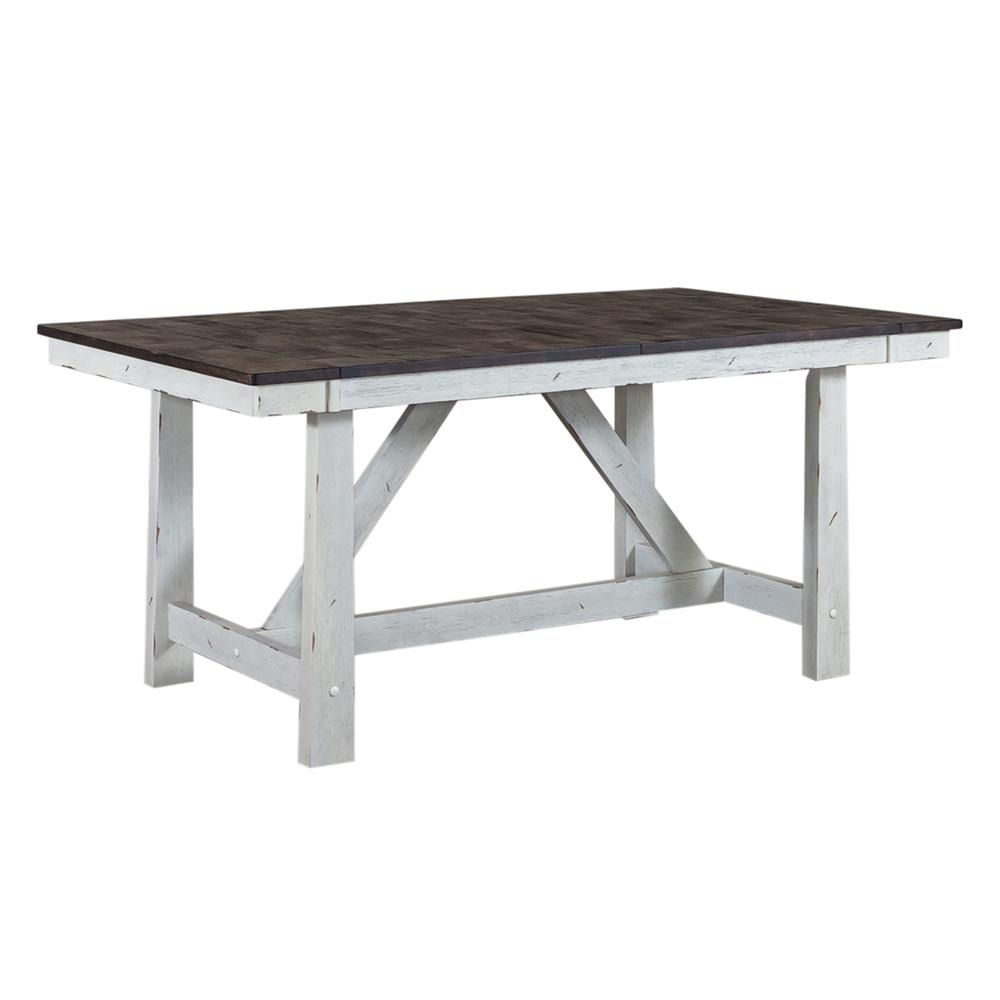 Farmhouse Optional 5 Piece Trestle Table Set in Two Tone White w/ Wood Tone Top