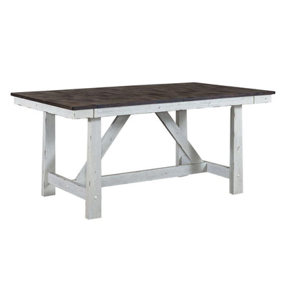 Farmhouse Optional 5 Piece Trestle Table Set in Two Tone White w/ Wood Tone Top