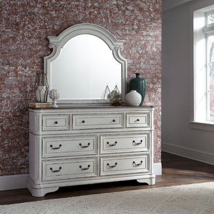 Magnolia Manor California King Panel Bed, Dresser & Mirror, Chest - White