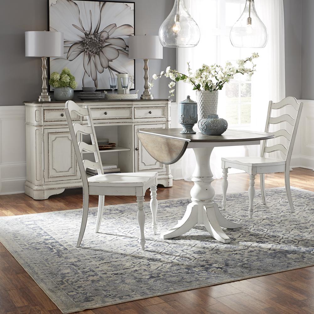 3 Piece Drop Leaf Table Dining Set w/ 2 Ladder Back Side Chairs - Antique White
