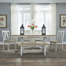 Lindsey Farm 6 Piece Trestle Table Set in Rubberwood Solids & Veneers w/ MDF