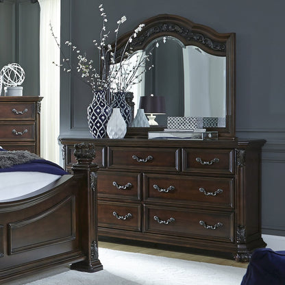 King Poster Bed, Dresser & Mirror in Poplar & Rubberwood Solids w/ Birch Veneers