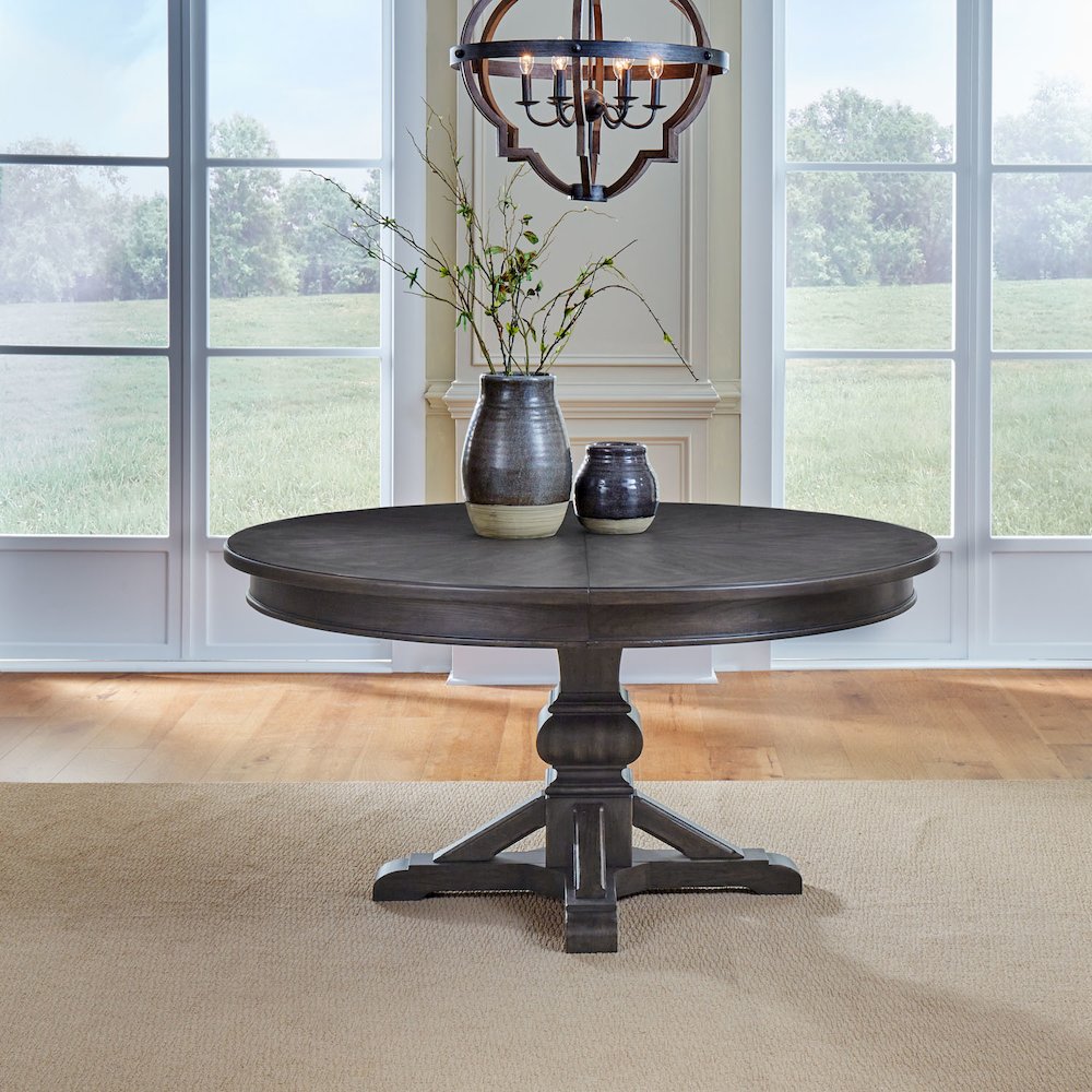 Pedestal Table Set in Rubberwood Solids & Split Heart White Oak Veneers