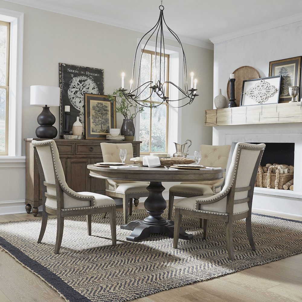 5 Piece Pedestal Table Set in Poplar & Rubberwood Solids w/ White Oak Veneers