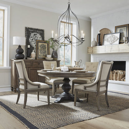 5 Piece Pedestal Table Set in Poplar & Rubberwood Solids w/ White Oak Veneers