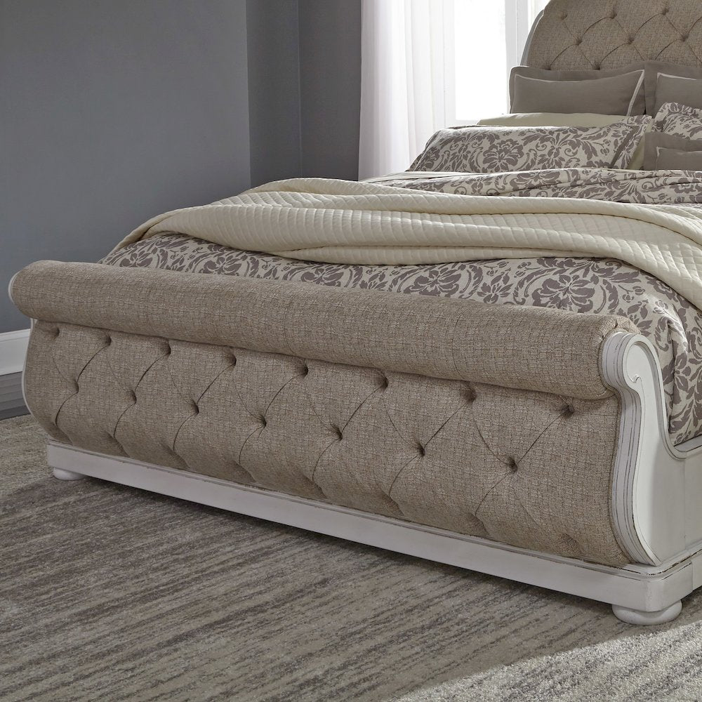 King California Sleigh Bed in Rubberwood Solids w/ White Oak & Birch Veneers