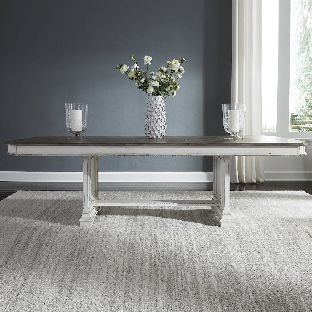 Abbey Park Trestle Table in Rubberwood Solids w/ White Oak & Birch Veneers