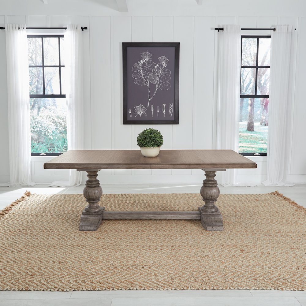 River Place Trestle Table Set in Pine Solids & Veneers