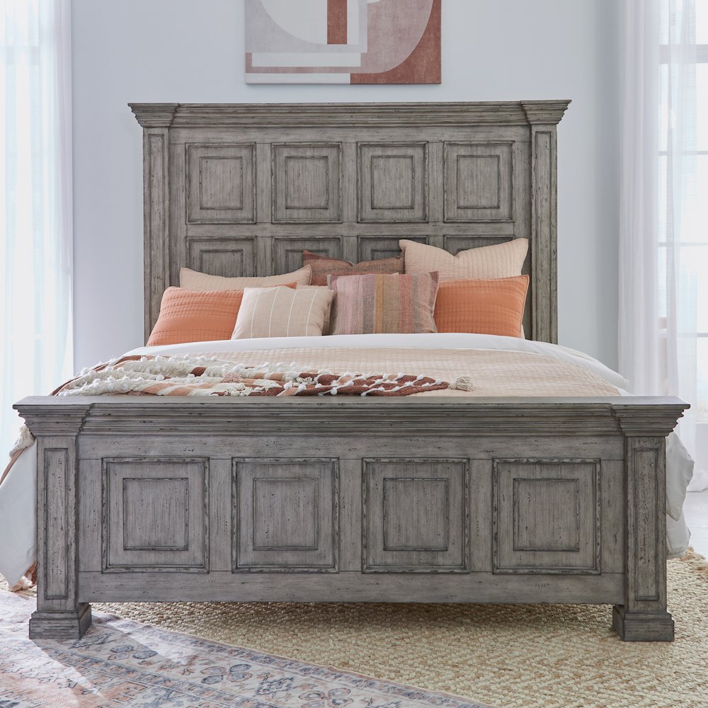 Big Valley Queen Panel Bed in Rubberwood Solids w/ Birch Veneers