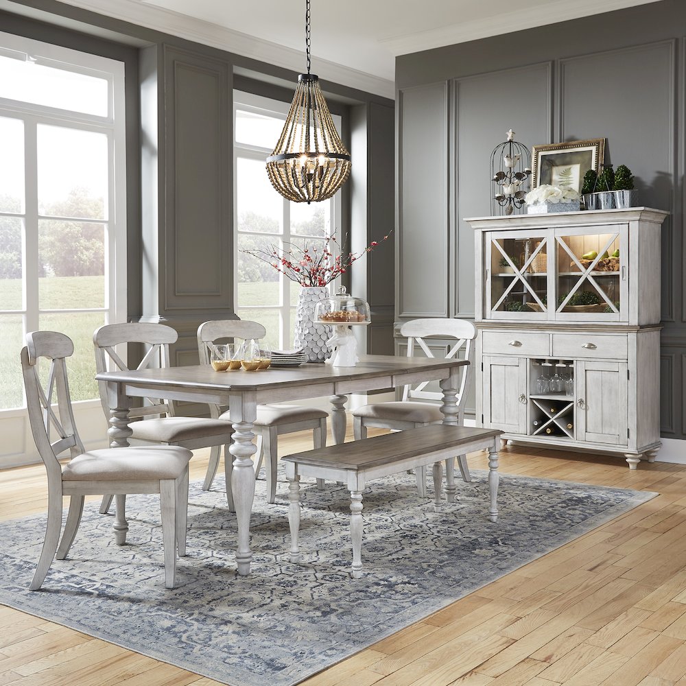 Ocean Isle 6 Piece Rectangular Table Set in Rubberwood Solids w/ Pine Veneers