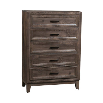 King Panel Bed, Dresser & Mirror, Chest in Rubberwood Solids w/ Paper Laminate