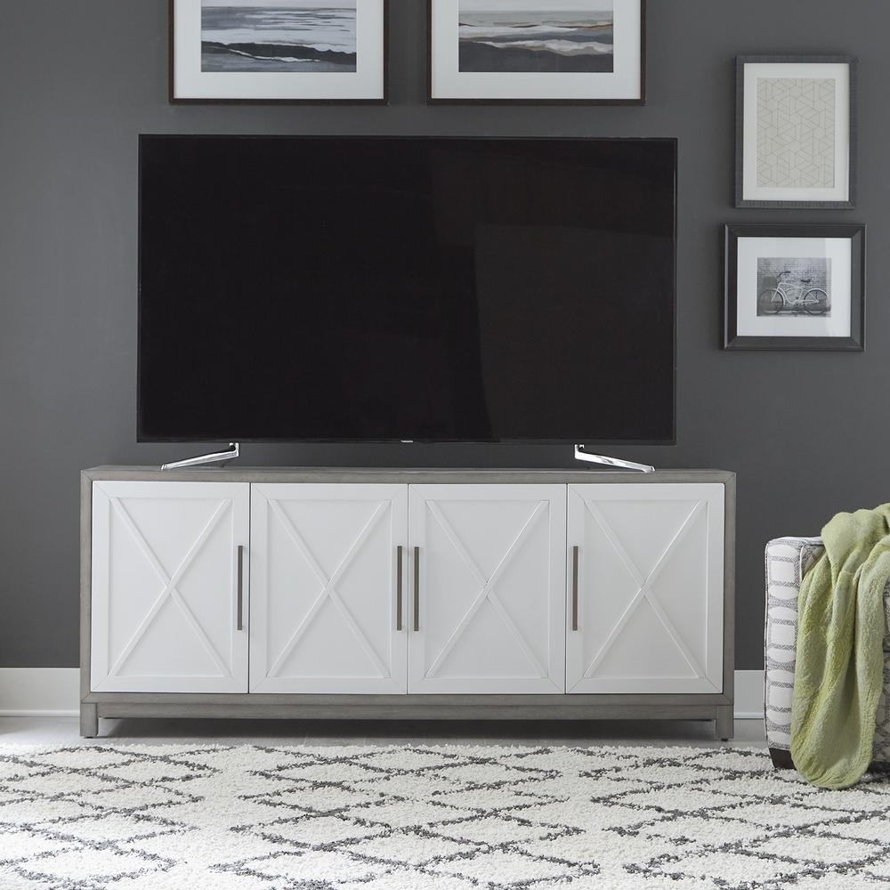 78 Inch TV Console Contemporary White in Two-Tone Shell White