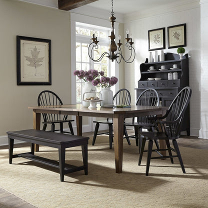 6 Piece Rectangular Table Set in Rubberwood Solids & White Oak Veneers